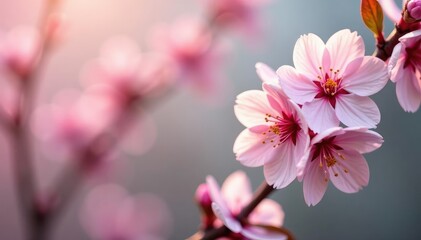 Obraz premium Delicate pink cherry blossoms, full bloom, soft petals , floral design, surface pattern, japanese pattern