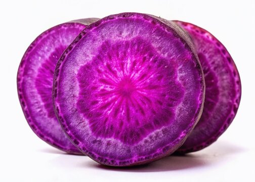 Night Photography: Vibrant Purple Yam Cross Section, Isolated on Black Background