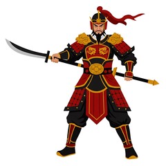 Fototapeta premium Female Chinese Warrior with Traditional Curved Blade