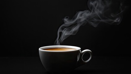 Aromatic coffee steaming in a white cup