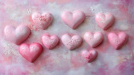 Fototapeta premium Pink hearts with romantic texture background.