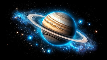 Naklejka premium Pixel Art Gas Giant Planet with Rings in Space