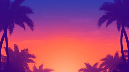 Silhouette Palm Trees at Vibrant Sunset Sky