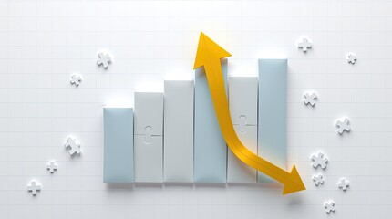 A business graph illustrates fluctuating growth and a trend analysis