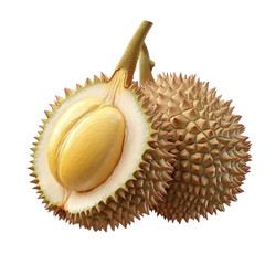 Durian fruit realistic 3D isolated on transparent background. a transparent