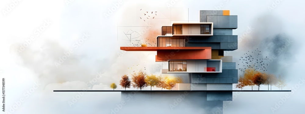 Poster imagery of a cutting edge mixed use highrise with a complex structural framework comprehensive mecha