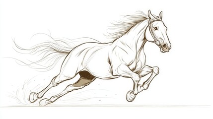 Obraz premium Dynamic sketch of a galloping horse with flowing mane and powerful muscles