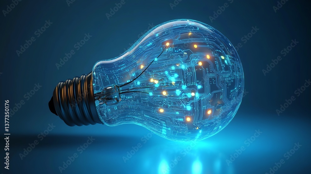 Aufkleber a futuristic light bulb glowing with digital circuit patterns, symbolizing innovation and ideas, on 