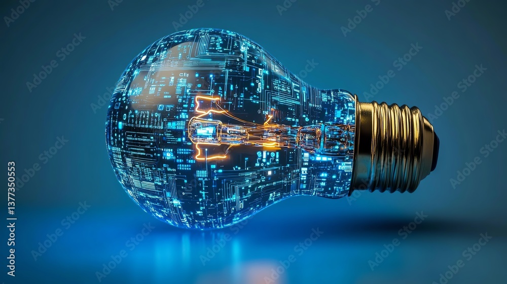 Aufkleber a glowing light bulb integrated with a digital circuit, symbolizing innovation and technology, set a