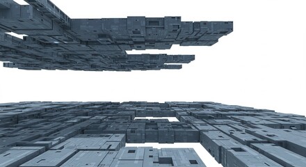 Futuristic Abstract Sci Fi Spaceship Design Gray Metallic Blocks 3D Render