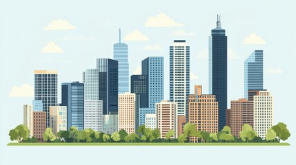 Fototapeta premium Modern Cityscape with Skyscrapers and Trees