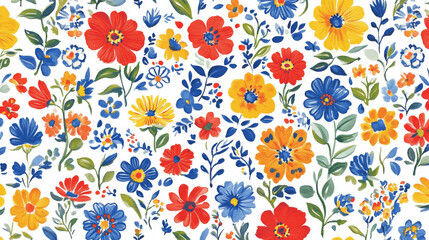 Bright floral pattern with colorful flowers and leaves