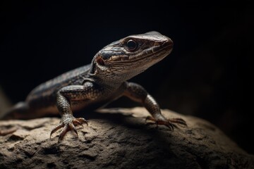 Naklejka premium Close-up of a lizard on a rock with dramatic lighting