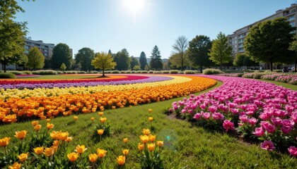 The vibrant flower garden in the public park is a stunning display of nature's beauty