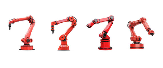 Collection of Industry Robotic Red Arm isolate on transparent background