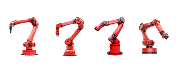 Collection of Industry Robotic Red Arm isolate on transparent background
