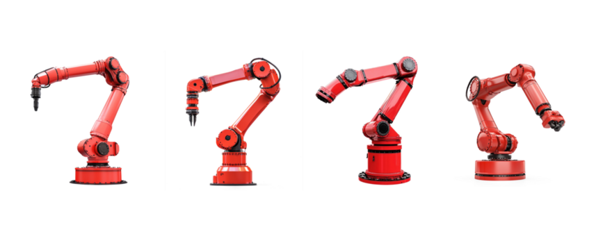 Collection of Industry Robotic Red Arm isolate on transparent background - Powered by Adobe