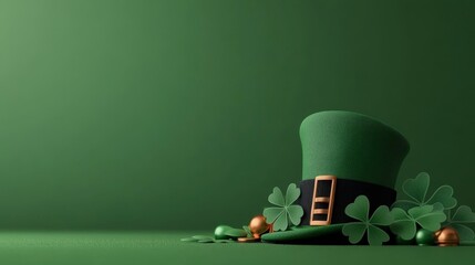 St. patrick's day green hat and shamrocks with gold coins