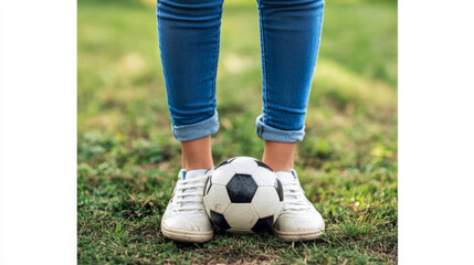 person stands confidently on soccer ball