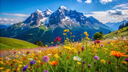 Obraz premium Panoramic Wildflowers Bloom on Mt. Pilatus, Swiss Alps