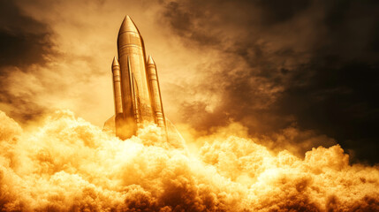 Fototapeta premium rocket launches into dramatic sky filled with clouds