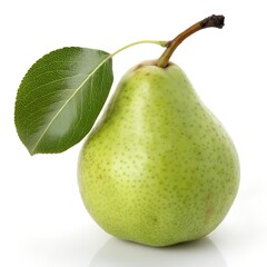 resh Green Pear with Leaf Isolated on White Background. Juicy and Natural Fruit Perfect for Healthy Eating, Vegan Diets, Organic Produce, and Clean Food Advertising