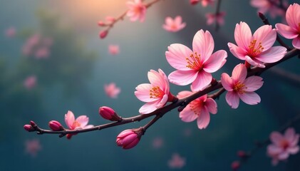 Obraz premium Delicate scattered blossoms, minimalist style, minimal, elegant pattern