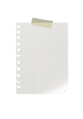 "Torn Notebook Paper with Yellow Sticky Note and Adhesive Tape"