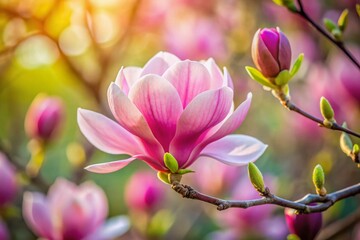 Obraz premium Pink Magnolia Blossom Spring Garden - High Depth of Field Stock Photo