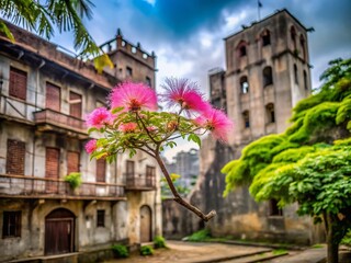 Pink Rain Tree Blossoms, East Indian Walnut & Monkey Pod Tree Urban Exploration