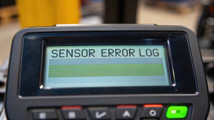Sensor error log displayed digital screen indicates issue automation industry. This highlights importance of monitoring systems for efficiency
