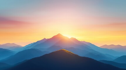 Breathtaking sunrise over majestic mountains, casting warm hues across the peaks.