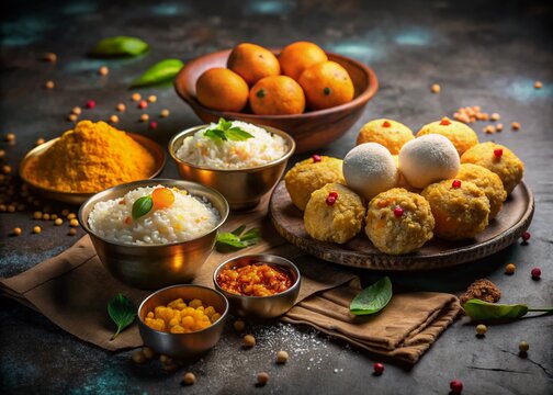 Pitru Paksha Ceremony: Macro Night Photography of Indian Food Offerings