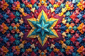 Intricate geometric textile design on faded backdrop, abstract, decor