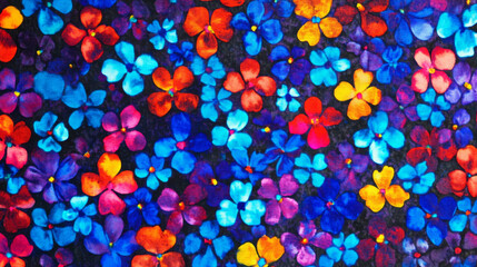 Vibrant floral pattern with colorful flowers on dark background