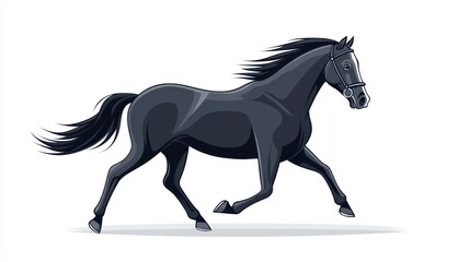 Elegant Black Horse in Motion, Symbolizing Strength and Grace, Perfect for Artistic Designs and Illustrations