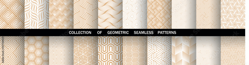 Leinwandbilder Geometric set of seamless golden and white patterns. Simple vector graphics