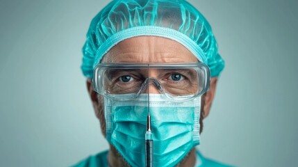 Healthcare professional in surgical gear clinical setting portrait photography indoor close-up medical preparedness