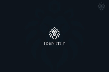  Lion Face logo design with white color on black background. 