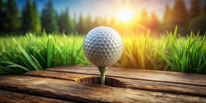 Ready for Tee Off: Close-up of Golf Ball on Wooden Tee in Lush Green Grass