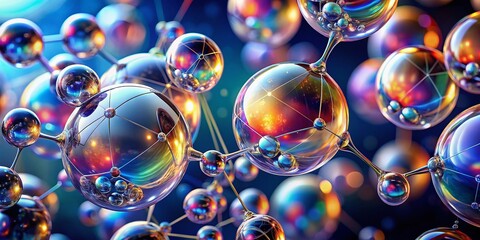 Naklejka premium Realistic Molecular Sphere Bubbles: 3D Connection Model Stock Photo