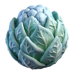 Obraz premium A frosted winter cabbage covered in ice crystals on transparent background.png