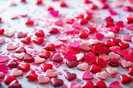 Fototapeta Romantic Red and Pink Hearts on White Background - Valentine's Day Stock Photo
