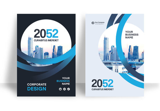 Business Report Cover Template &ndash; Blue and Black graphic elements Geometric Layout (A4)