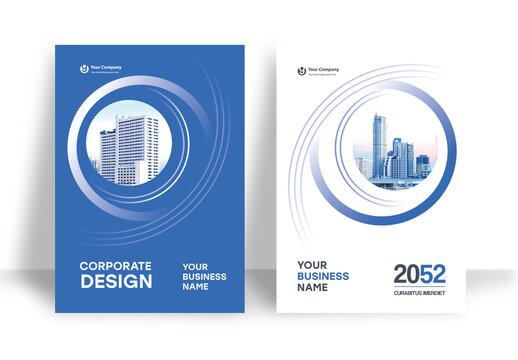 Business Report Cover Template &ndash; Blue and White graphic elements Geometric Layout (A4)