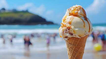 Melting Ice cream at Fistral beach Newquay Cornwall