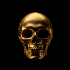 Obraz premium A striking golden skull art piece against a black backdrop, symbolizing mortality and the cycle of life.
