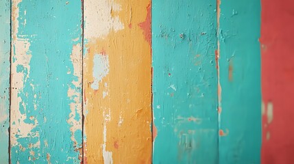 Colorful Vintage Wooden Plank Background in Turquoise, Orange, and Red for Creative Projects