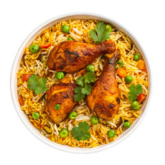 Fototapeta premium Delicious chicken biryani dish with transparent background featuring aromatic spices and herbs