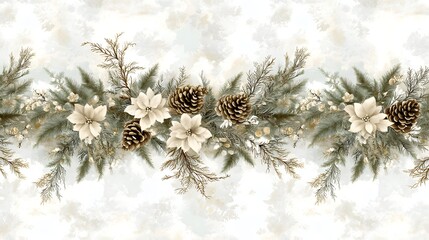 Elegant Floral Arrangement with Pine Cones and Winter Foliage on Soft Background